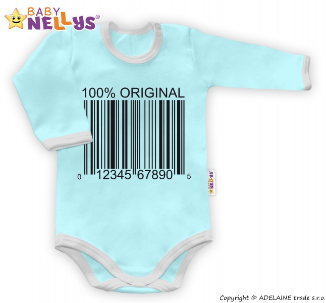 Baby Nellys Body dlouhý rukáv 100% ORIGINÁL - máta/šedý lem