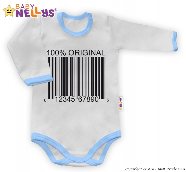Baby Nellys Body dlouhý rukáv 100% ORIGINÁL - šedé/modrý lem