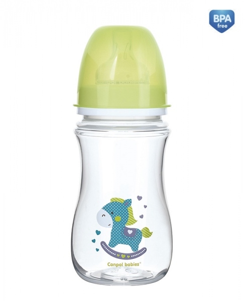Antikoliková lahvička se širokým hrdlem Canpol Babies Easy Start - TOYS 240 ml - zelená