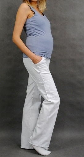 Be MaaMaa Těhotenské kalhoty s boční kapsou - bílá, vel. L