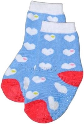 BabyOno Bavlněné protiskluzové froté ponožky 6-12m - srdíčka v modré
