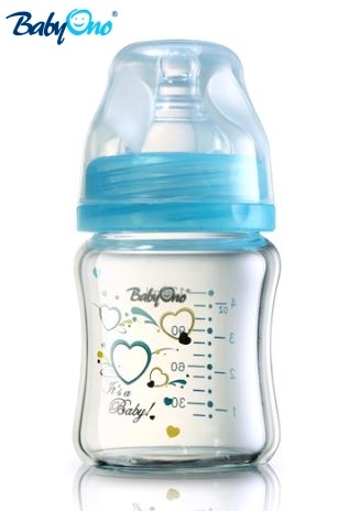 Skleněná lahvička 120ml Baby Ono - modrá