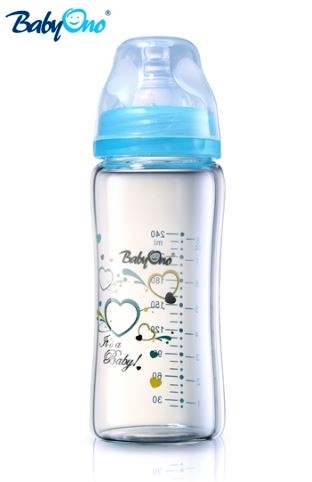 Skleněná lahvička 240ml Baby Ono - modrá