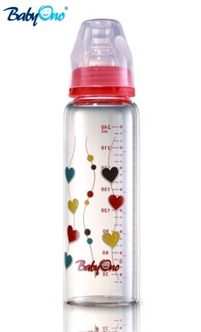 Skleněná lahvička 240ml Baby Ono - červená