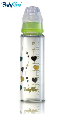 Skleněná lahvička 240ml Baby Ono - zelená