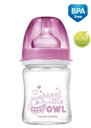 Skleněná lahvička 120ml Canpol Babies Easy Start PURE - růžová