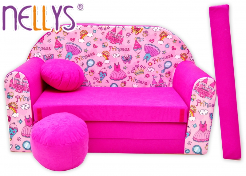 Rozkládací dětská pohovka Nellys ® 71R - Princezna v růžové
