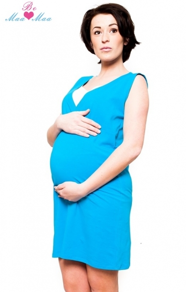 Be MaaMaa Těhotenská, kojící noční košile Iris - modrá, B19