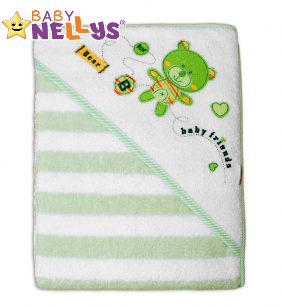 Froté osuška s kapucí Baby Nellys® Bear friends - zelený proužek