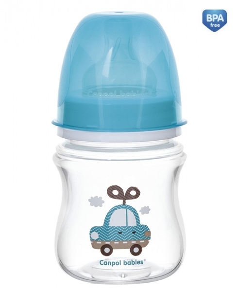 Antikoliková lahvička se širokým hrdlem Canpol Babies Easy Start - TOYS 120 ml - modrá