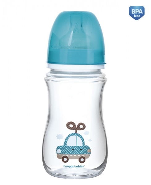 Antikoliková lahvička se širokým hrdlem Canpol Babies Easy Start - TOYS 240 ml - modrá