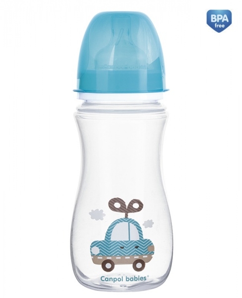 Antikoliková lahvička se širokým hrdlem Canpol Babies Easy Start - TOYS 300 ml - modrá