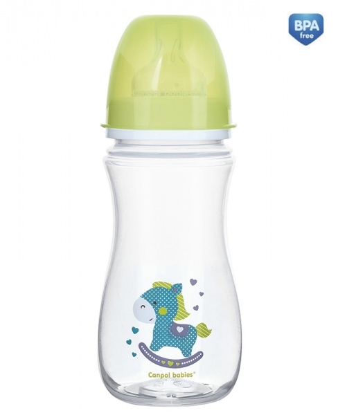 Antikoliková lahvička se širokým hrdlem Canpol Babies Easy Start - TOYS 300 ml - zelená