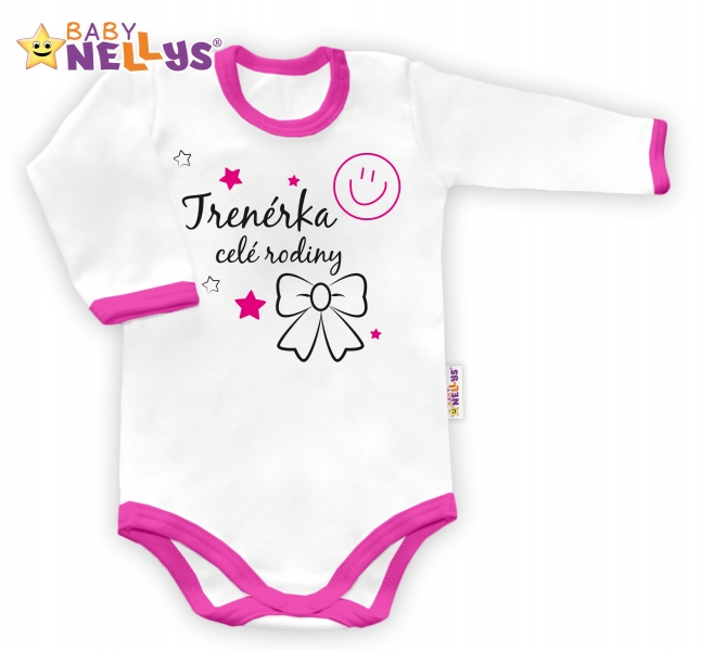 Baby Nellys Body dlouhý rukáv Trenérka celé rodiny - bílé/růžový lem