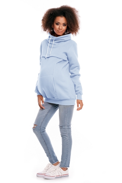 Be MaaMaa Těhotenská mikina s roláčkem DORA - světle modrá