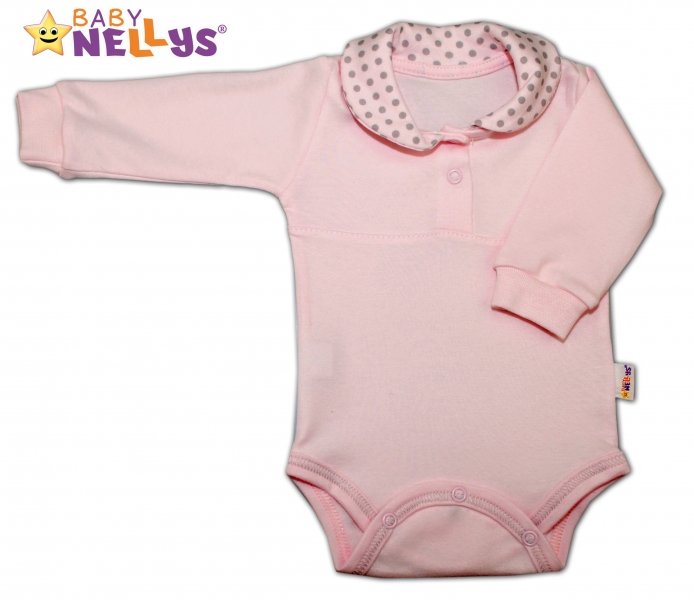 Body dlouhý rukáv Baby Nellys® s límečkem - PUNTÍKY - sv.růžové/sv. šedé puntíky