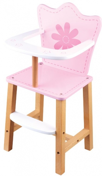 Dřevěná jídelní židlička pro panenky - Květinka - růžová