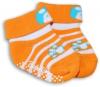 Bavlněné protiskluzové froté ponožky 0-6m - Oranž pruhy, Panda