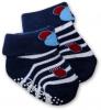 Bavlněné protiskluzové froté ponožky 0-6m - Tm.modré s pruhy, Medvídek