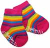 Bavlněné protiskluzové froté ponožky 0-6m - barevné proužky v růžové
