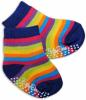 Bavlněné protiskluzové froté ponožky 0-6m - barevné proužky v tm. modré