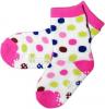 Bavlněné protiskluzové froté ponožky 12m+ - puntík růžový lem