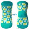 Bavlněné protiskluzové ponožky Baby Ono 6m+ - Srdíčka/kostičky tyrkys