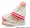 Zimní čepička s šálou - Baby - bílá - růžová bambule