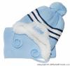 Zimní čepička s kožíškem a šálou Baby - sv. modré - tm. modré pruhy s vlnkou