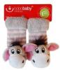 Froté ponožky s chrastítkem BOBO BABY Oslík - šedý, sv. růžový pruh