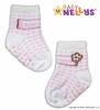 Bavlněné ponožky s ABS Baby Nellys ® I LOVE  - bílé s růžovými čárkami