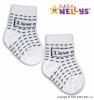 Bavlněné ponožky s ABS Baby Nellys ® I LOVE  - bílé s šedými čárkami